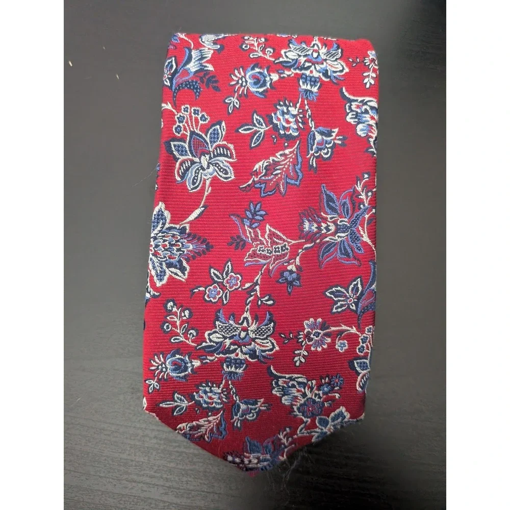 Paul Frederick Red w/‎ Blue Floral Tie Silk 60